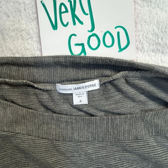 James Perse Standard Womens Gray Pinstripe  3/4 Sleeve Ruched Midi Dress Size 4 - Picture 3 of 8